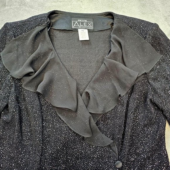 Vintage Alex Evenings Blouse Women's Petite Small Black Shimmery Wrap Top 80's - Picture 3 of 10